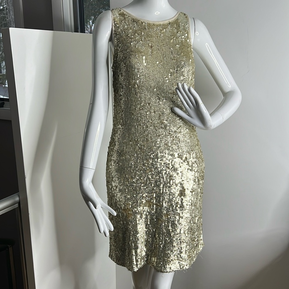 Pisarro Nights Sz 6 Gold Sequin Side Zip Lined Dress